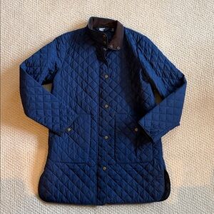 Lands’ End Navy Diamond Quilted Field Jacket with Brown Collar